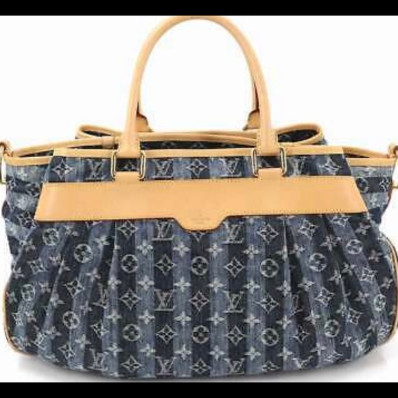 Louis Vuitton♥️Denim Cabas Raye GM Travel Bag 2 Way Duffle - Picture 7 of 15